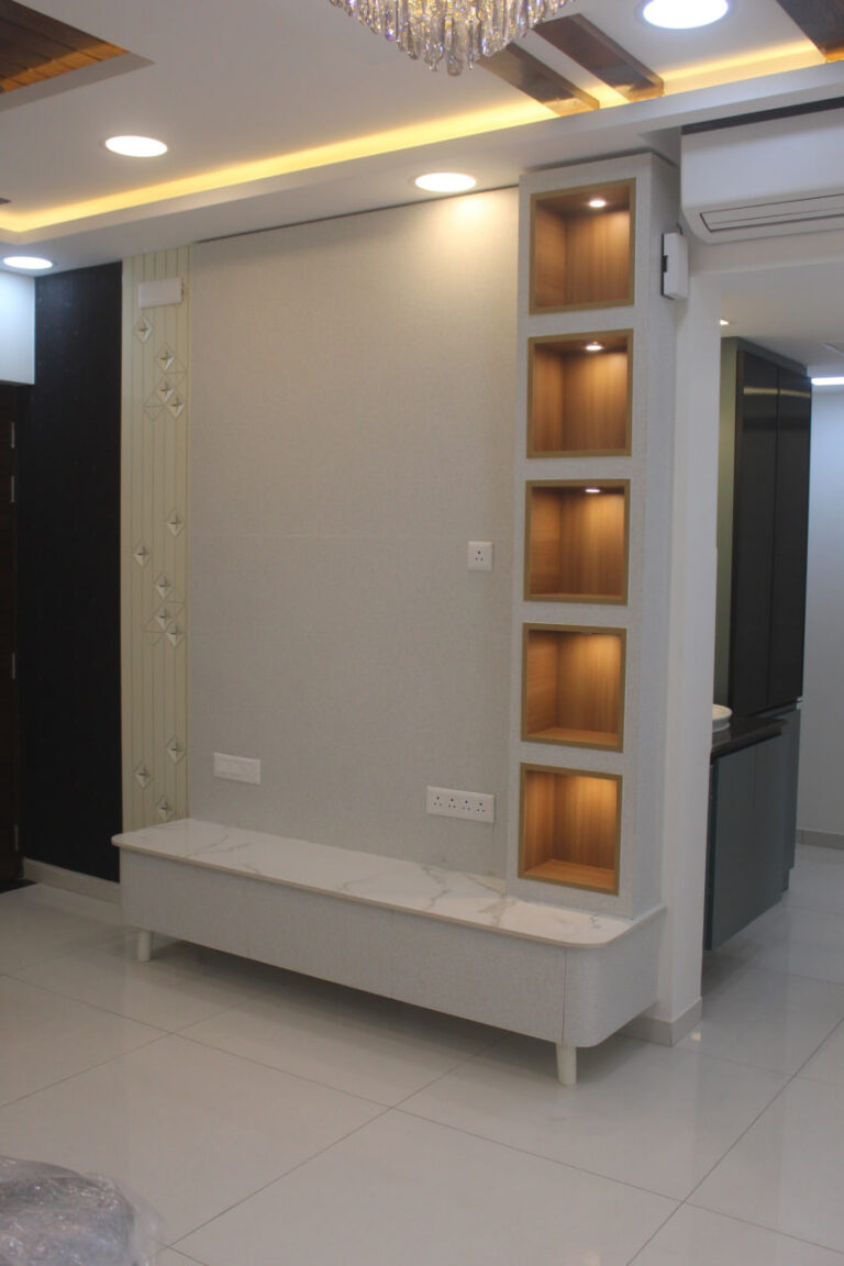 TV unit with lit display niches