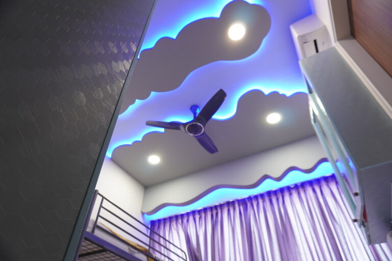 False ceiling with blue cove lighting
